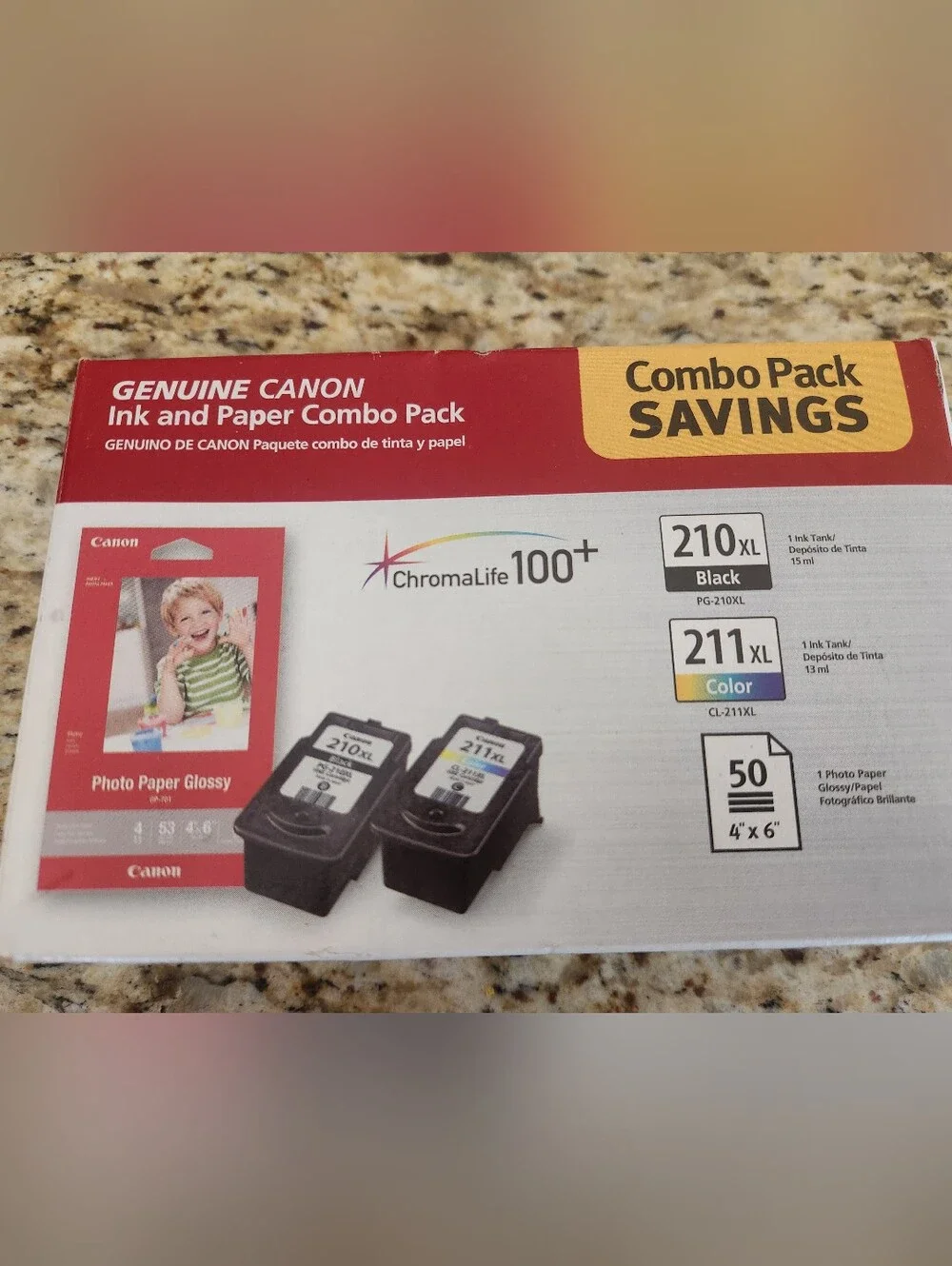 Canon PG-210 XL/ CL-211 XL 2 Ink Cartidges with 50 Sheet Of Photo Paper